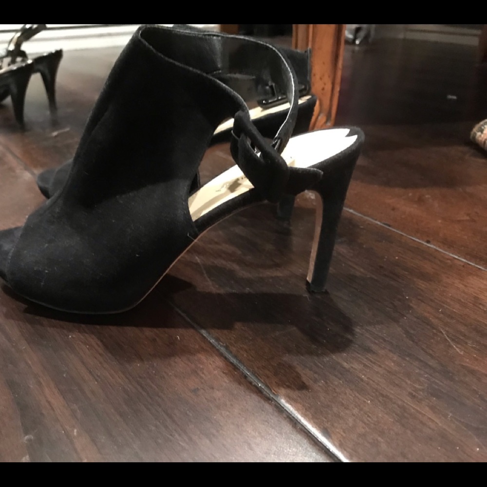 Suede peep toe heels